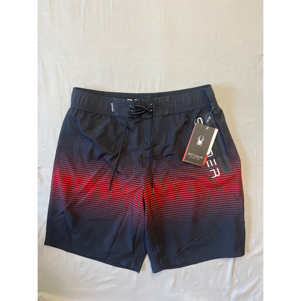 Spyder Swim Mens Board Shorts Black Red Stripe Zipper Pocket Size Large S420A04